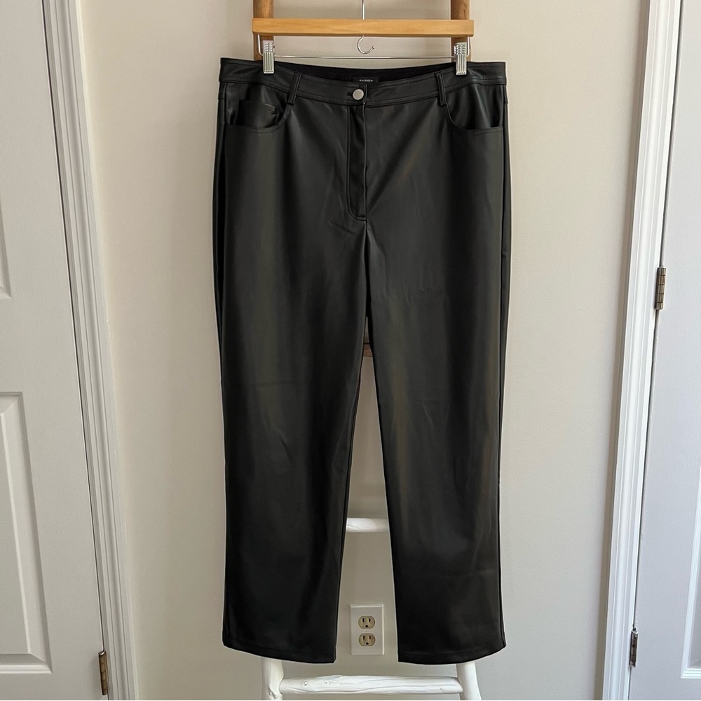 [halogen] nwot faux leather high waist straight leg pants black